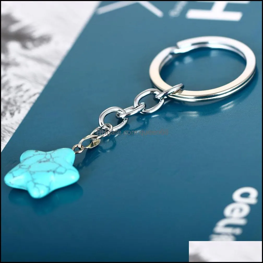 star shape natural stone key rings keychains silver color healing amethyst pink crystal car decor keyholder for women men