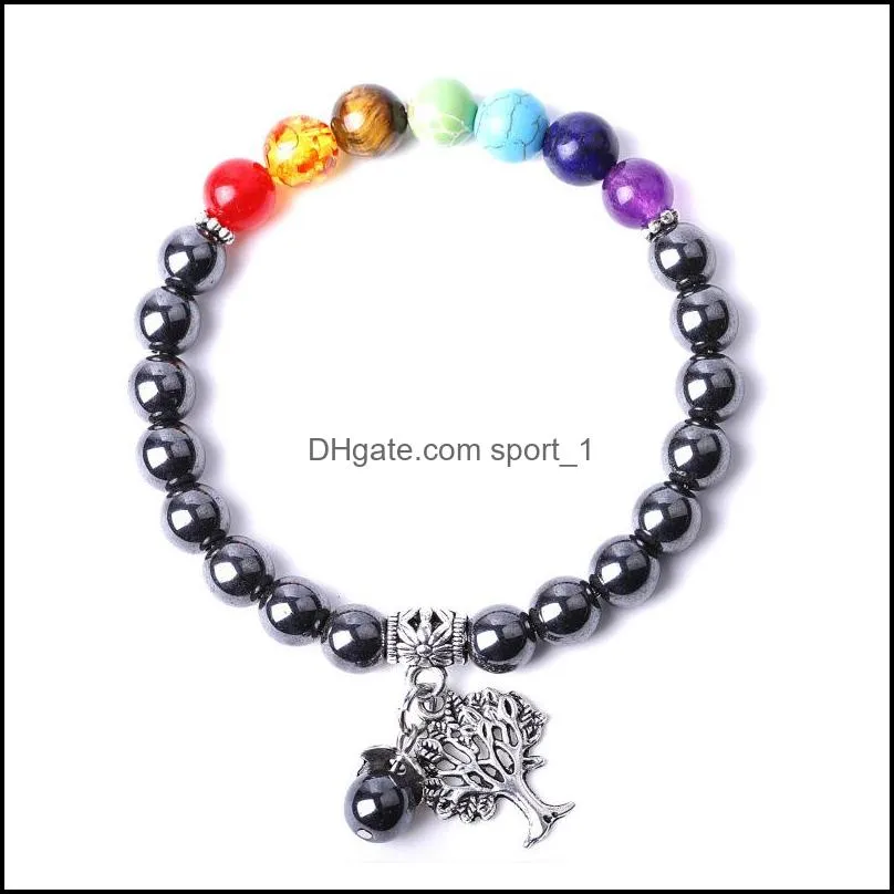  tree charms seven chakras bracelet black white turquoise lava stone beads women men lover energy buddha bracelets jewelry