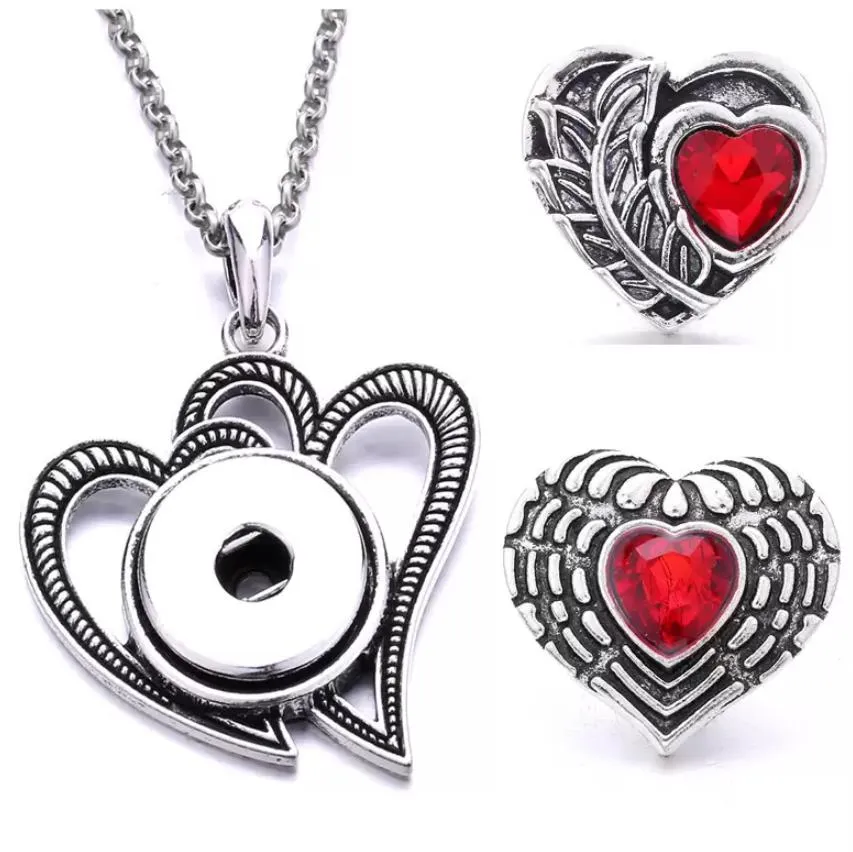 retro metal heart snap button necklace and 18mm ginger snaps buttons crystal charms necklaces for women jewelry