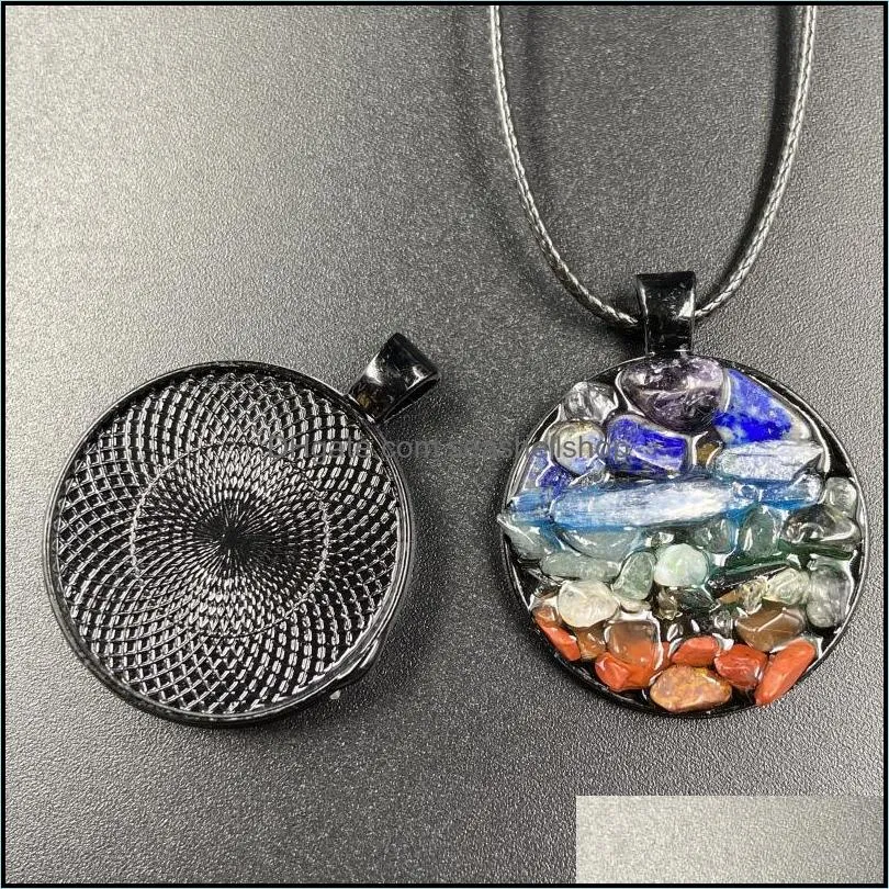 fashion 7 chakras oval round shape pendant natural healing stone crystal quartz amethyst crystal necklace seashellshop