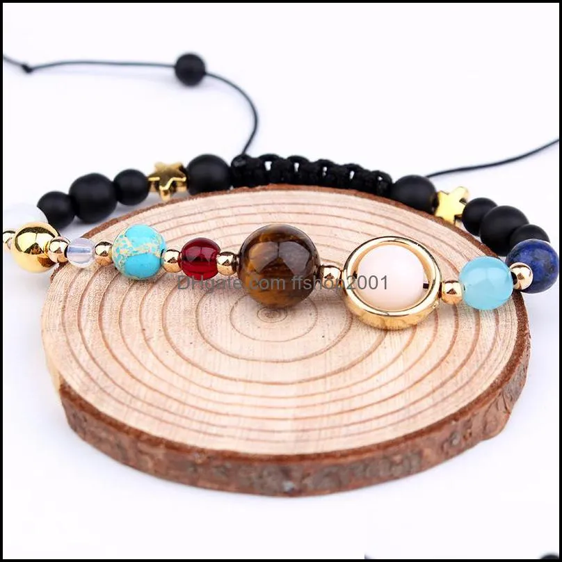 universe galaxy the eight planets in the solar system guardian star natural stone beads charm bracelet bangle for women men