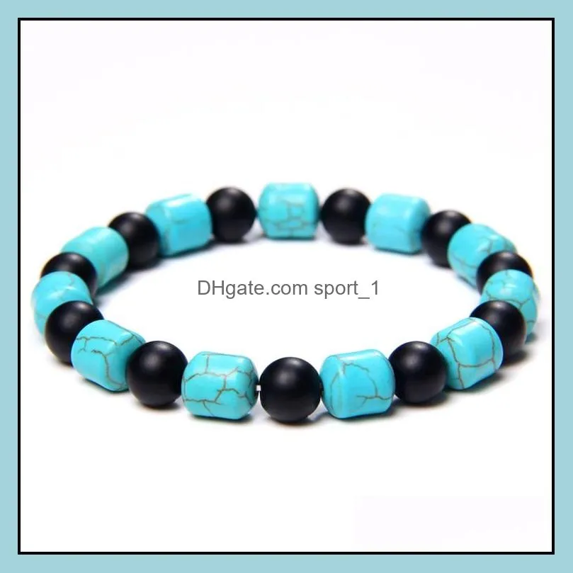 tube turquoises stone beads blue charm bracelet for women men lucky energy jewelry gifts