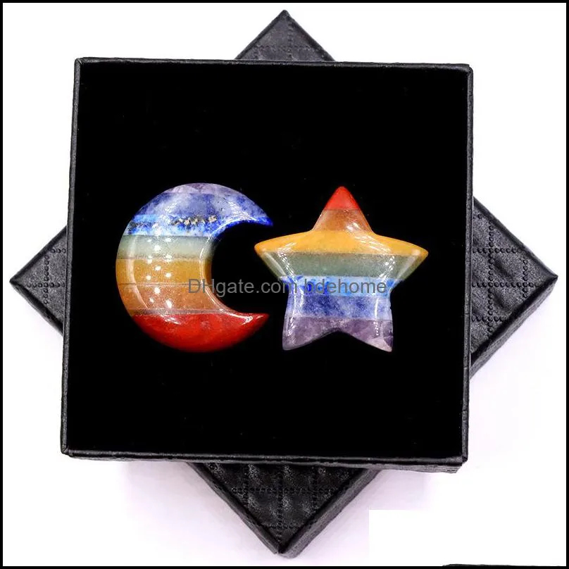 30mm rainbow chakra stone carving sun moon star shape crystal healing meditation decoration ornaments crafts gift box