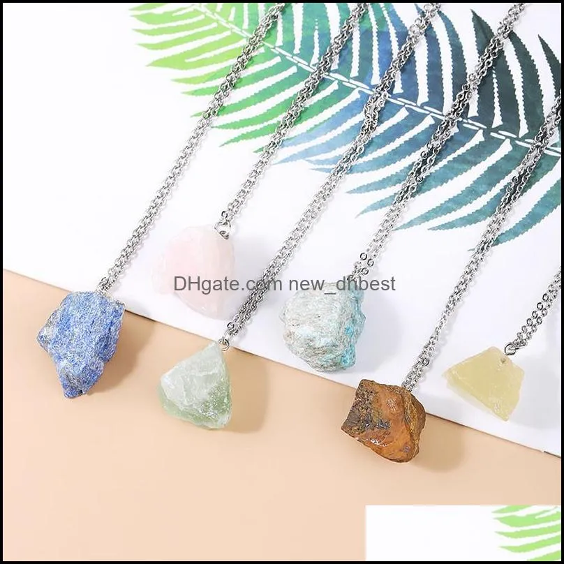 raw gemstone crystal charms pendant necklaces irregular quartz stones wholesale jewelry for women