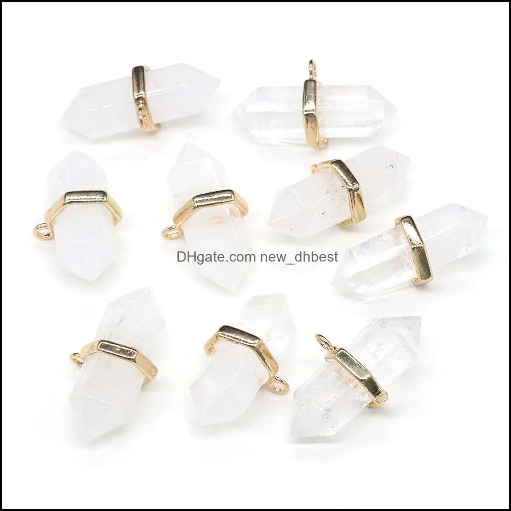 16x36mm natural stone hexagon charms white quartz healing reiki crystal pendant diy necklace earrings women fashion jewelry finding