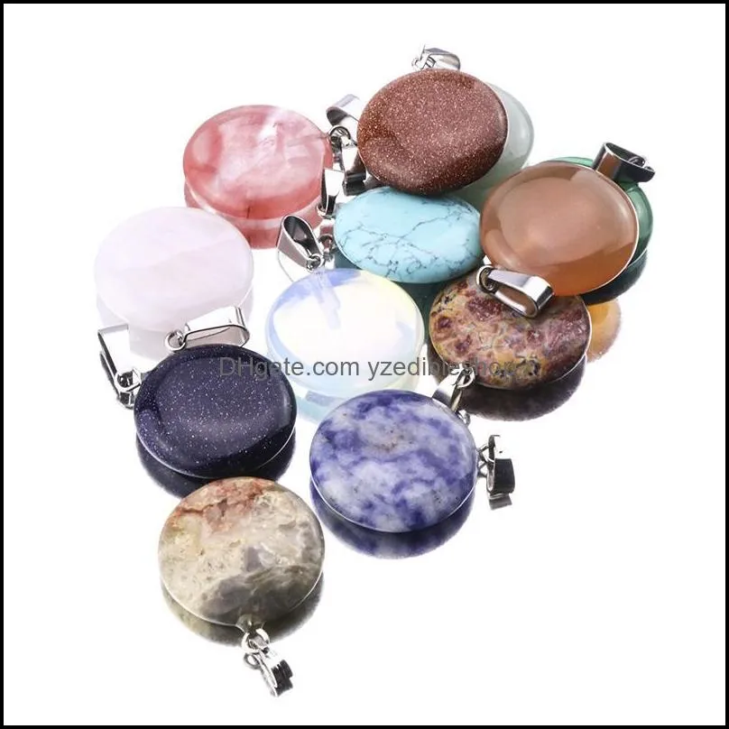 hexagon prism round cross natural stone charms tiger eye quartz pendant necklaces accessories opal blue pink crystal necklace acc