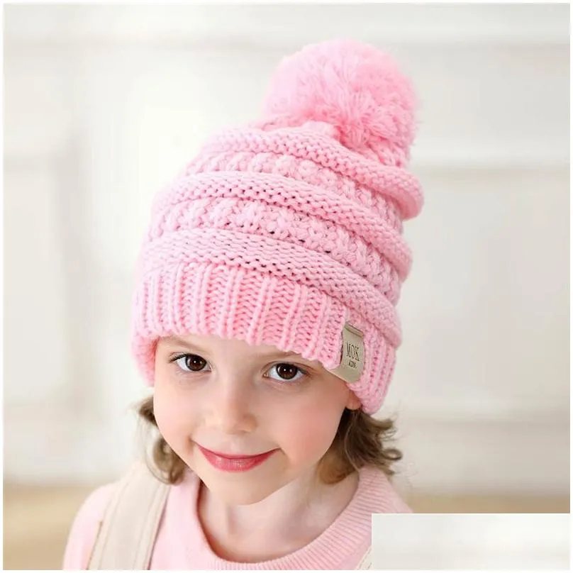 kids knitted hats winter warm childrens wool ball beanies fashional baby pom hat boy and girl caps wholesale
