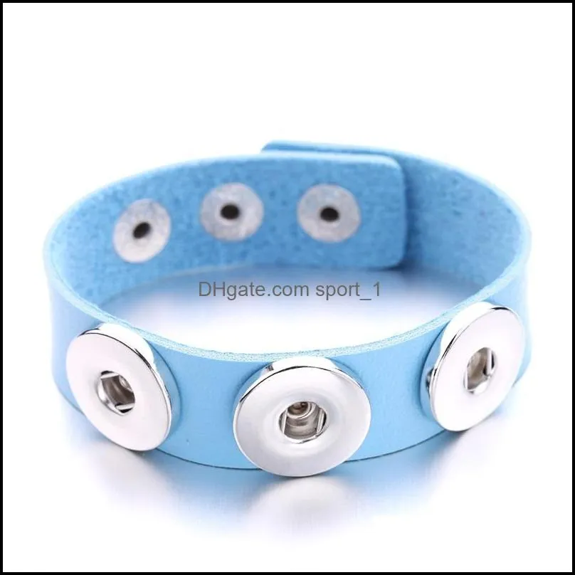 colorful pu leather bracelets three18mm snap button charms bangle wristband jewelry diy snaps buttons punk bracelet jewellery