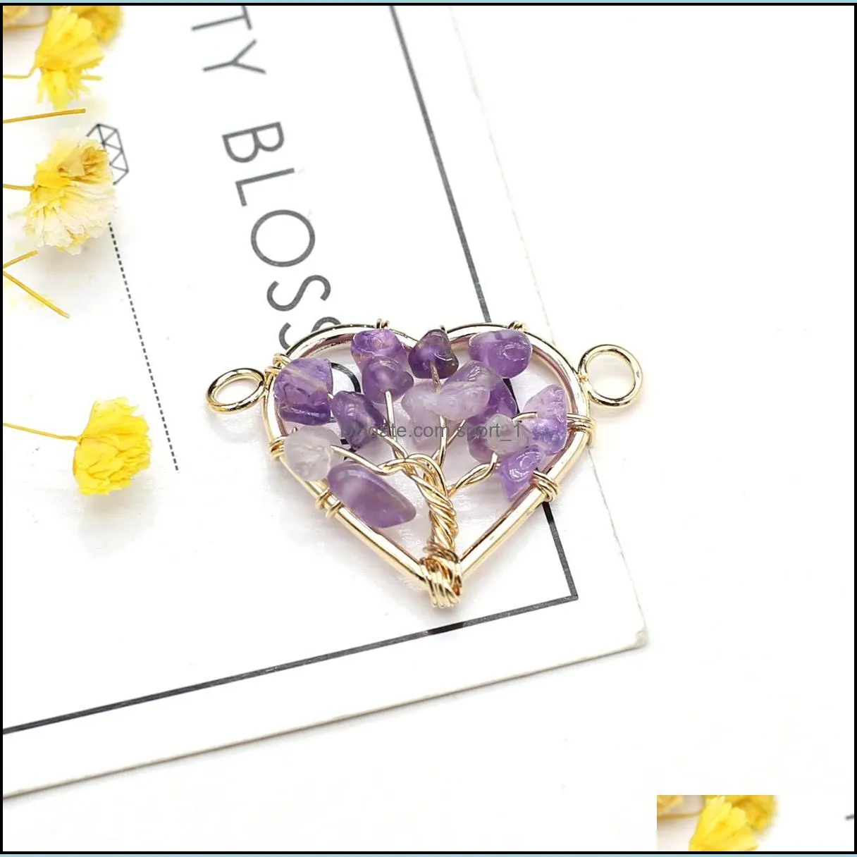 natural stone pendants heart shape charms reiki heal tree of life connectors for jewelry making diy women necklace gifts