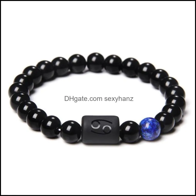 8mm black colorful stone beads 12 constellation couple strands bracelet men bracelets for women pulseras masculina hombre man sexyhanz