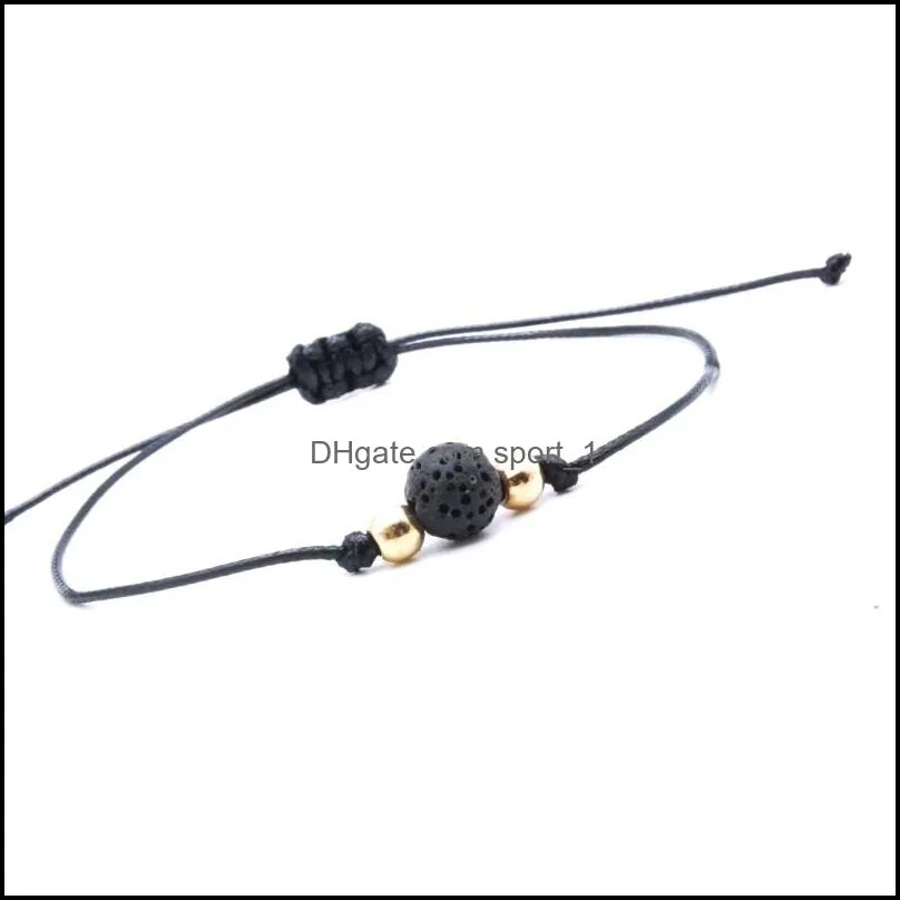 10mm colorful black white lava stone beads lover couple bracelet adjustable rope wristband  oil diffuser jewelry gift