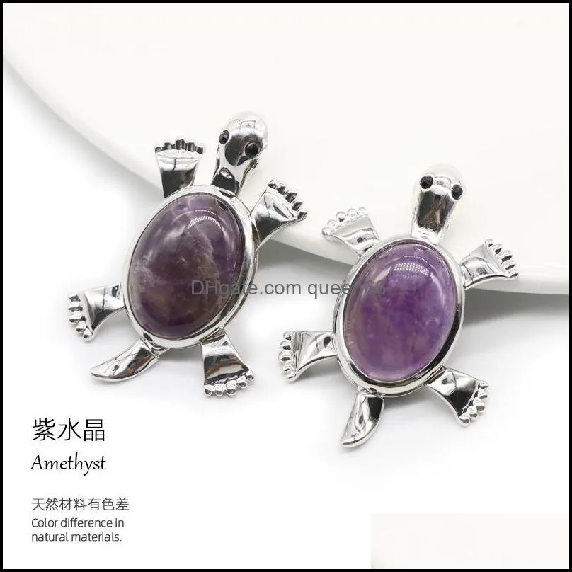 natural stone tortoise charms pendant turquoise amethyst tiger eye quartz wholesale jewelry for women men diy acc