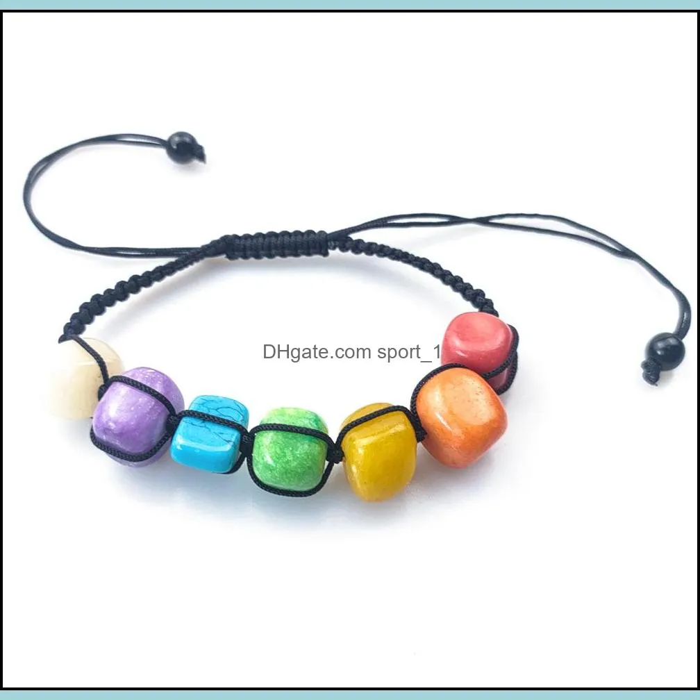 irregular rainbow stone seven chakras healing beads charm woven bracelet women men energy buddha bracelets jewelry