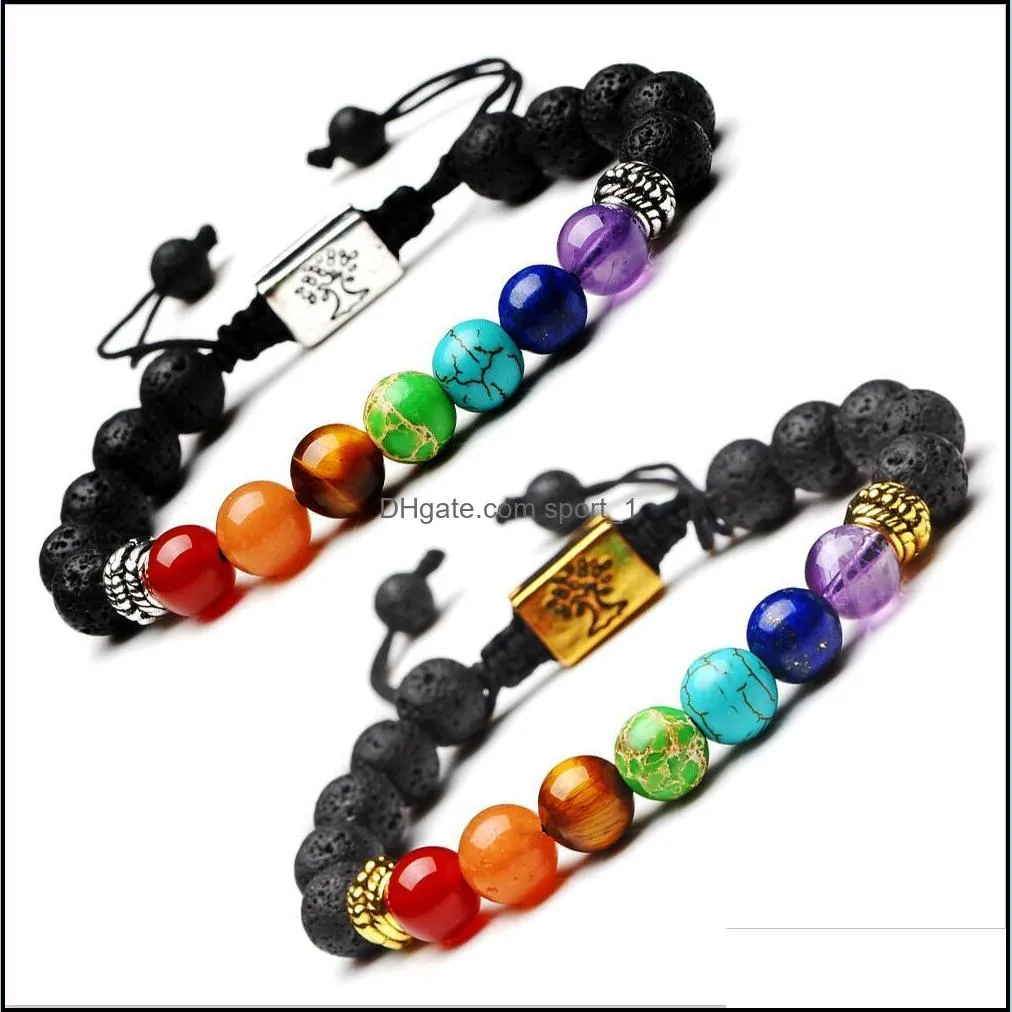 fashion black lava stone essential oil diffuser bracelet square tree of life 7 chakra beads women men yoga buddha bracelets jewelry