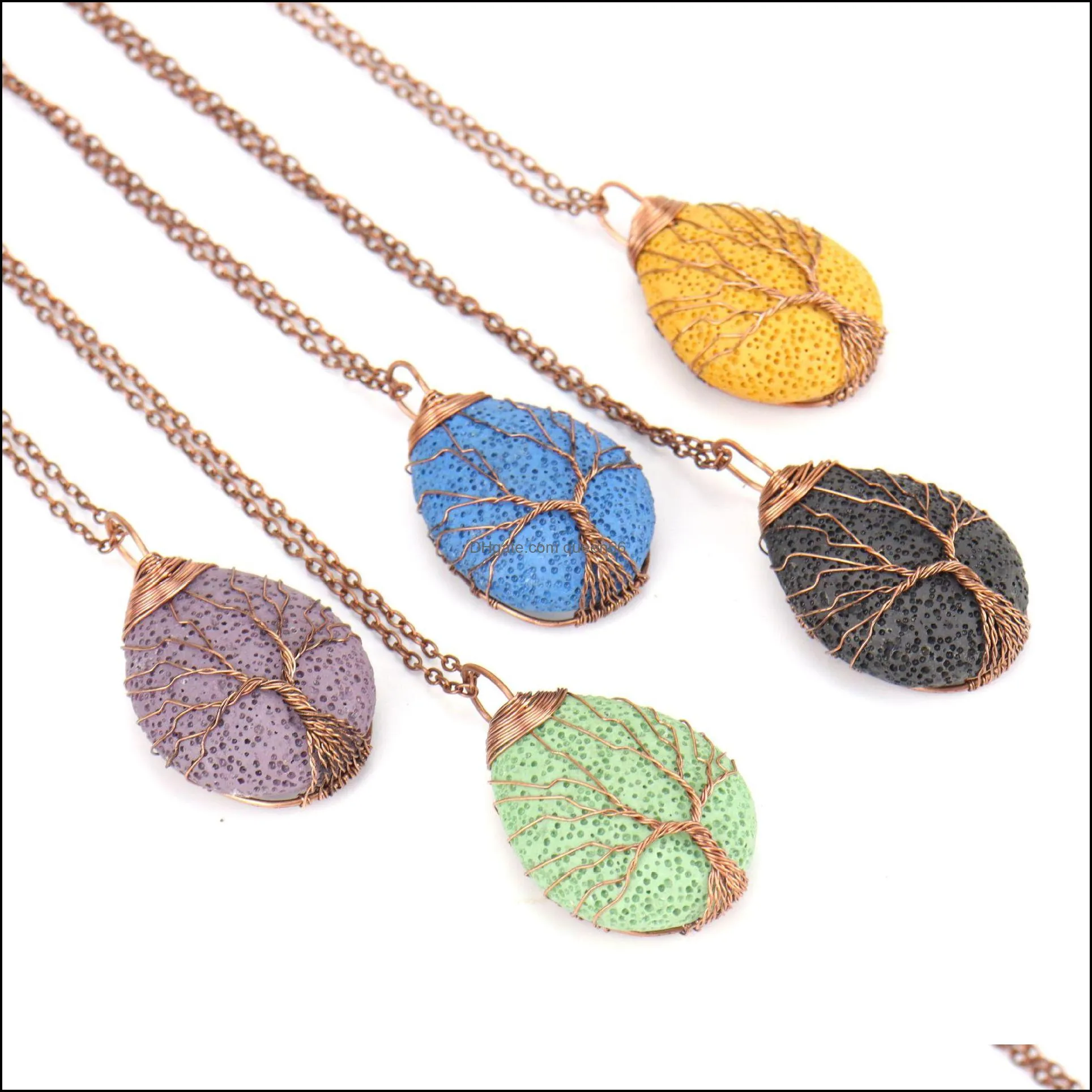 twine colorful lava stone tree of life necklaces diy aromatherapy  oil diffuser necklace for women jewelry