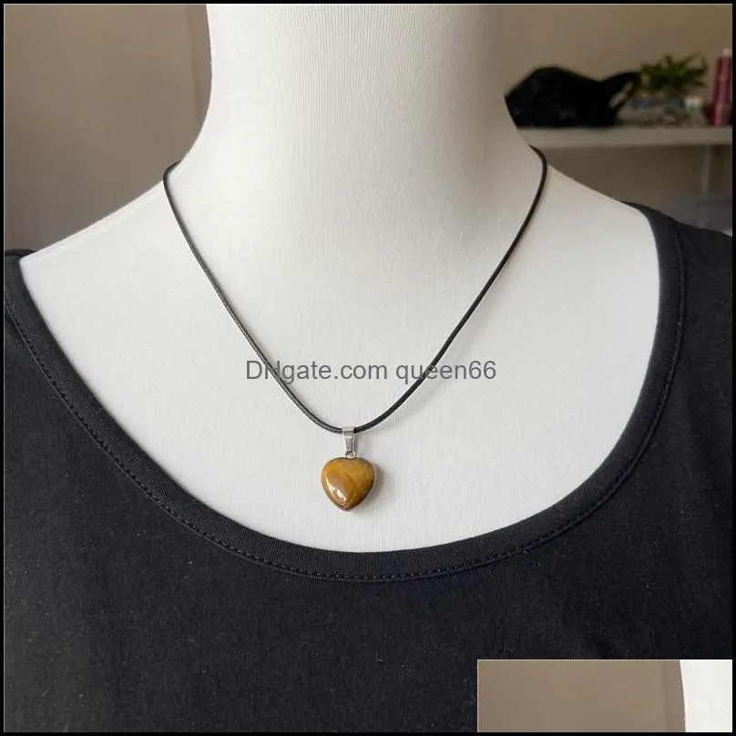 natural stone irregular heart shape pendant necklace lots quartz healing crystal rope chain collar for women fashion jewelry