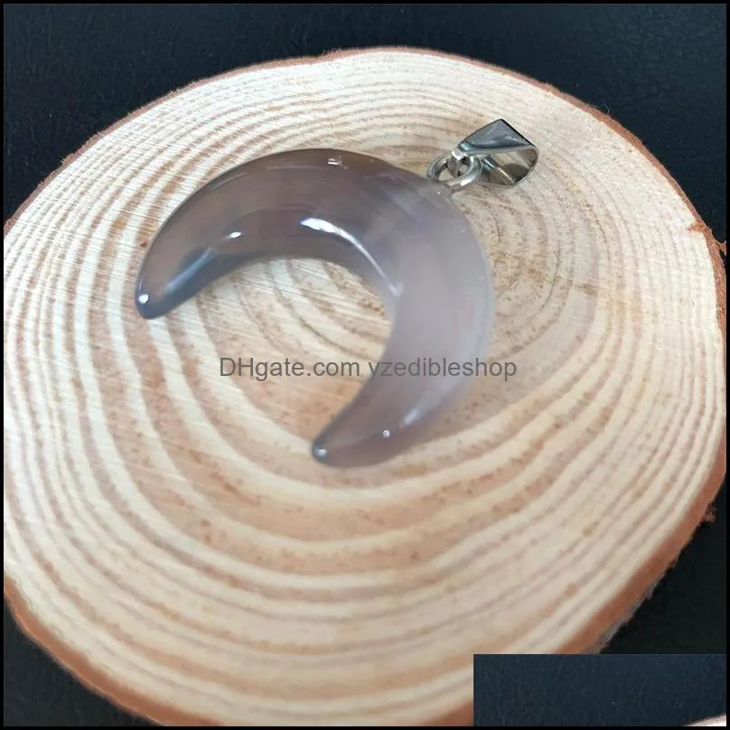 30mm natural stone crystal charms pendants ox horn crescent shape copper edging for necklace jewelry making diy gift women