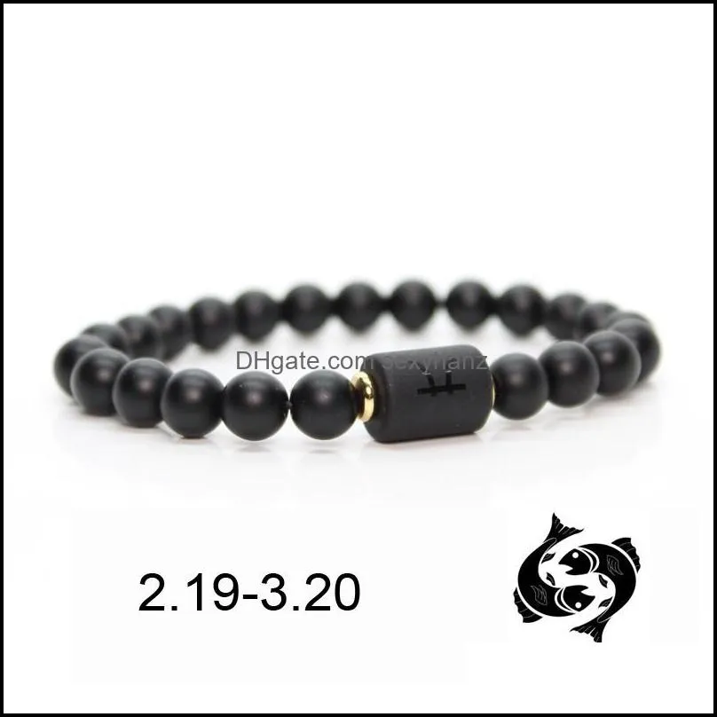 8mm black stone beads 12 constellation couple strands bracelet men bracelets for women pulseras masculina hombre man mens jew sexyhanz