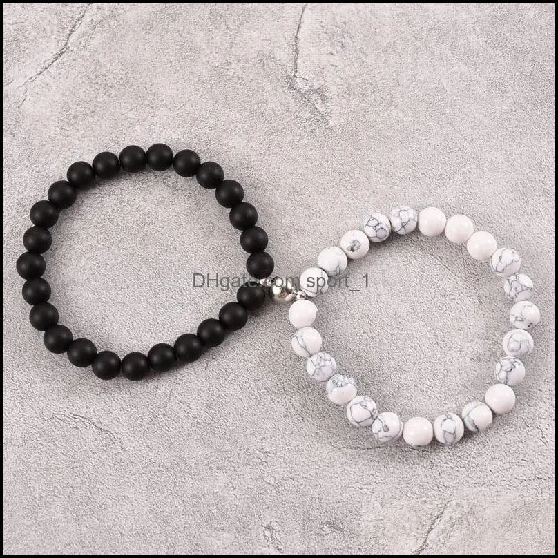 lover chic magnet friendship bracelets for couples 8mm pink white black stone stretchy rope beaded bracelet statement jewelry gifts