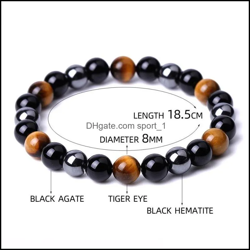 6 8 10mm tiger eye stone bright black beads bracelet women men yoga hand string jewelry friendship gift