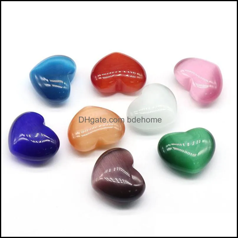 25x30mm cats eye heart craft ornaments opal stone naked stones hearts decoration hand handle pieces diy necklace accessories