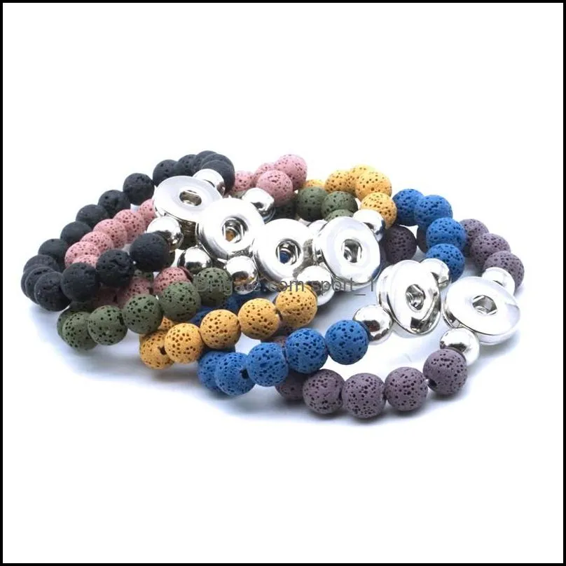 10mm lava stone beads bracelets 18mm snap button elastic bracelet jewelry for women men