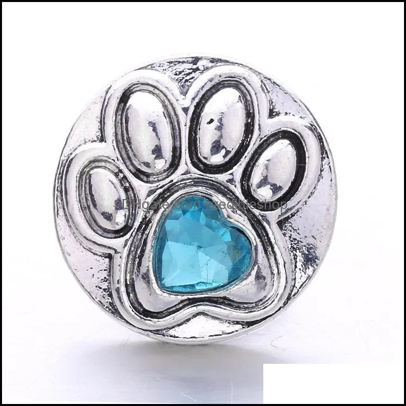 colorful crystal dog paw silver color snap button charms women jewelry findings pet loved rhinestone 18mm metal snaps buttons diy bracelet