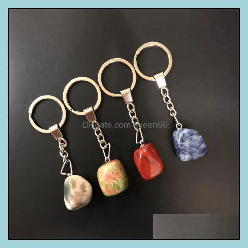 natural stone keychains key rings silver color healing crystal car decor keyrings keyholder for women men