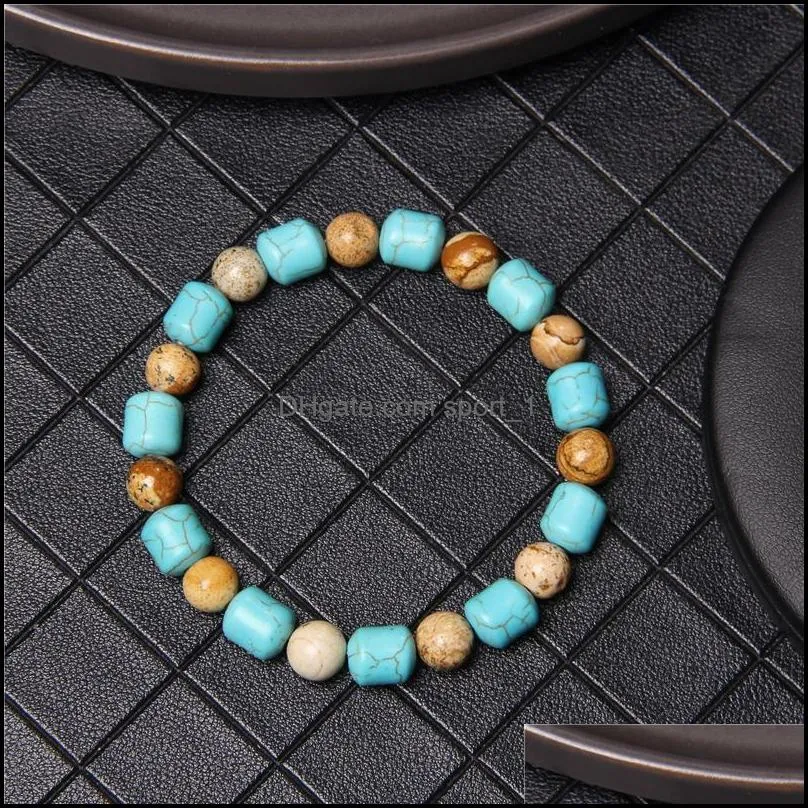 tube turquoises stone beads blue charm bracelet for women men lucky energy jewelry gifts