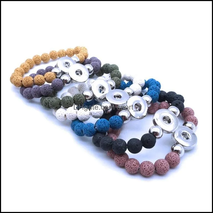 10mm lava stone beads bracelets 18mm snap button elastic bracelet jewelry for women men