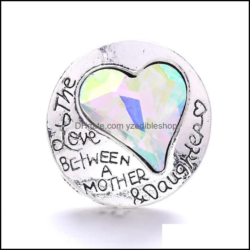 colorful heart silver color snap button charms women jewelry findings bright rhinestone 18mm metal snaps buttons diy bracelet family love