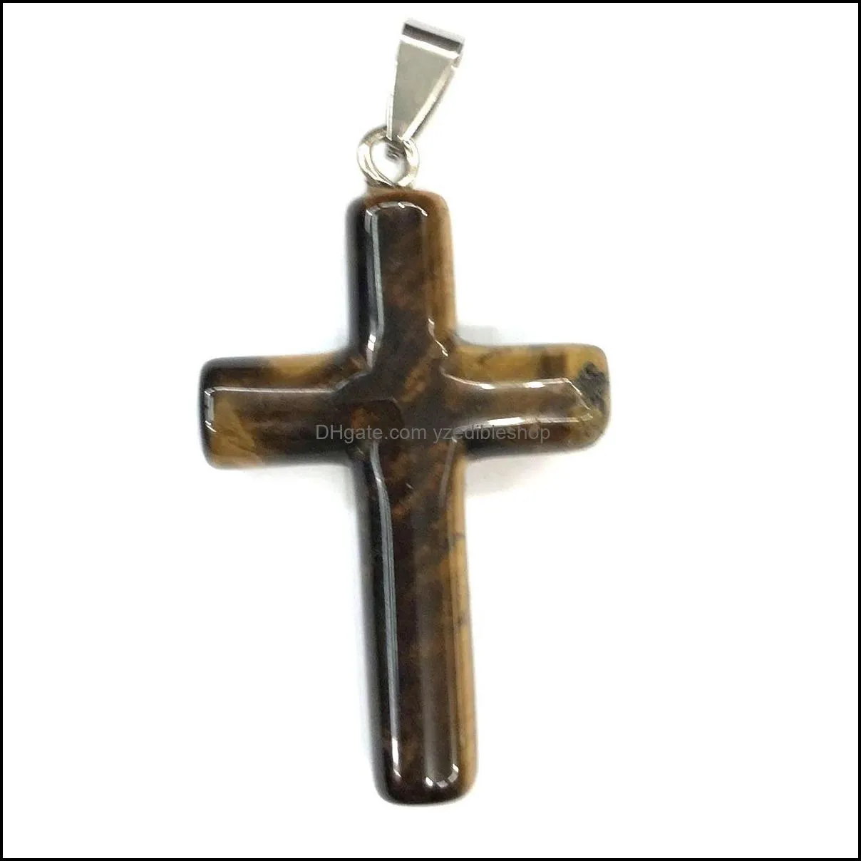 40x28mm natural crystal stone cross charms pendants for necklace jewelry making