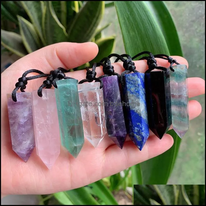 big bullet pendulum natural stone crystal quartz necklace amulet hexagonal point amethysts fluorite lapis agat pendant necklace