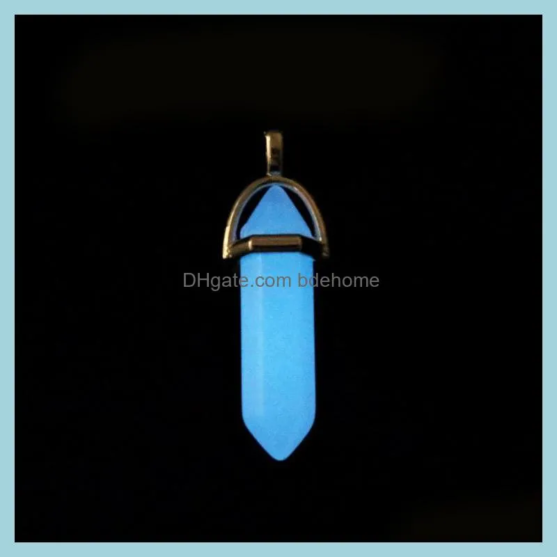 luminous stone charms hexagonal column chakra healing pendant glow in dark for necklace jewelry accessories