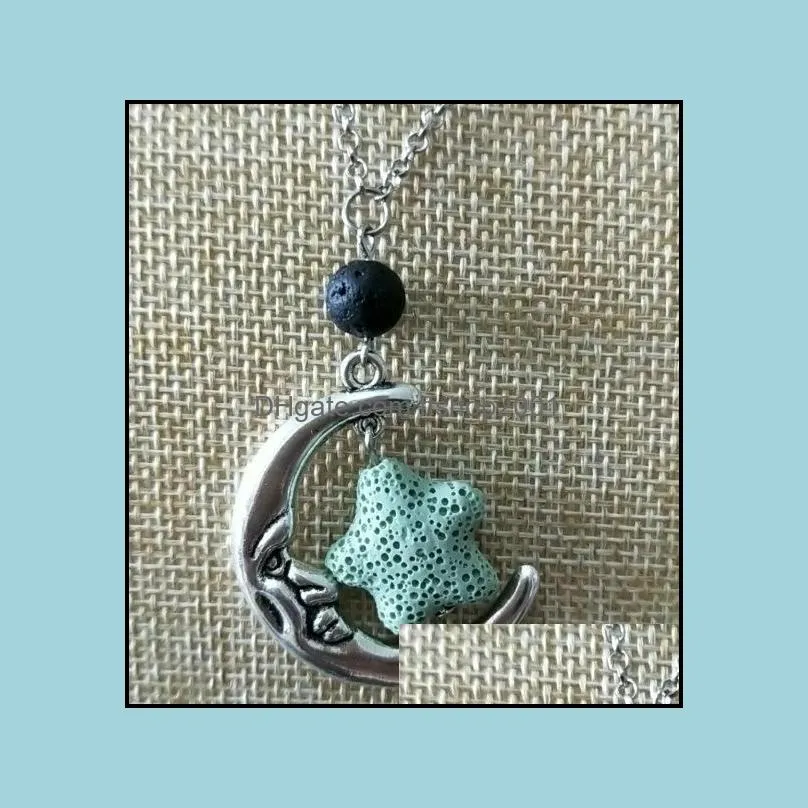 vintage silver color starfish lava stone moon diffuser necklace volcanic rock aromatherapy  oil diffuser necklace for women