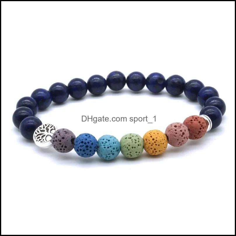 tree of life 8mm seven chakras bracelet lava stone tiger eye lapis lazuli beaded bracelets  oil diffuser yoga jewelry