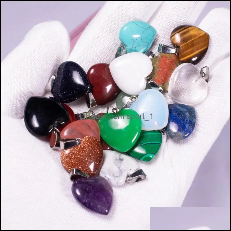 natural stone heart pendant charms fashion jewelry necklace earrings making findings wholesale