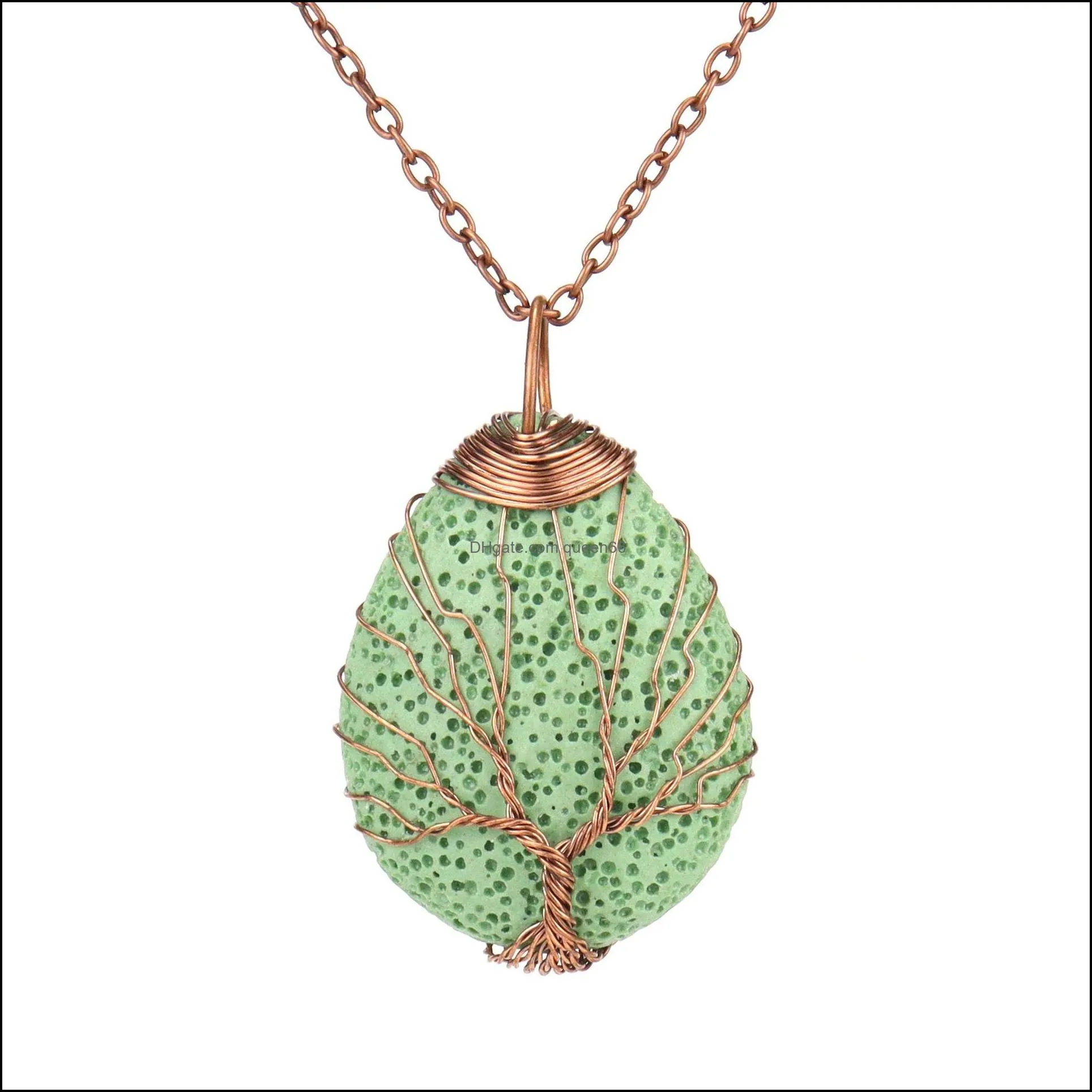 twine colorful lava stone tree of life necklaces diy aromatherapy  oil diffuser necklace for women jewelry