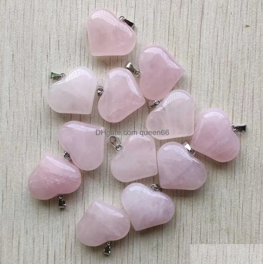 natural rose quartz stone heart charms pendants fit necklace jewelry making