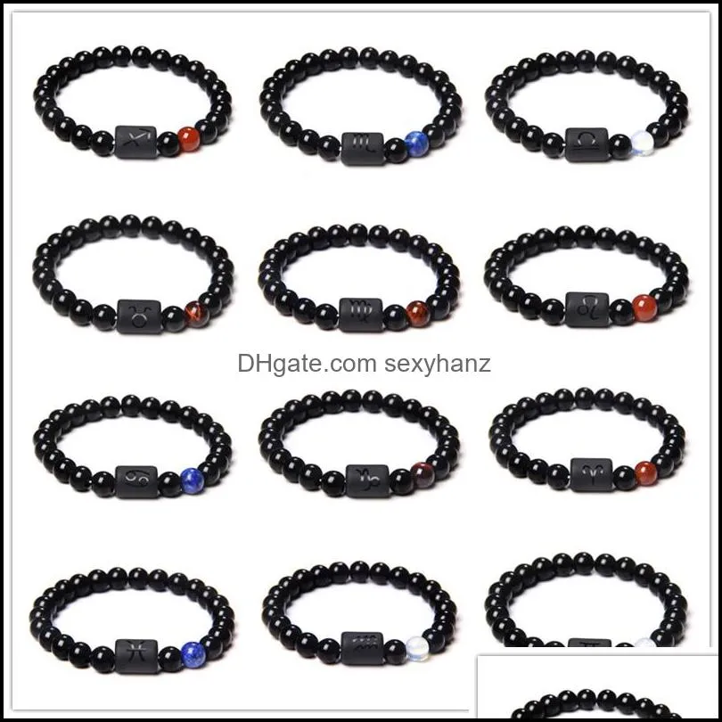 8mm black colorful stone beads 12 constellation couple strands bracelet men bracelets for women pulseras masculina hombre man sexyhanz