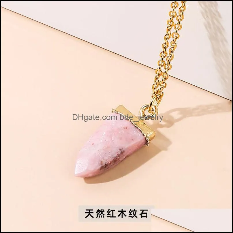 cone stone crystal charms gold chain pendant necklaces black blue opal quartz wholesale jewelry for women