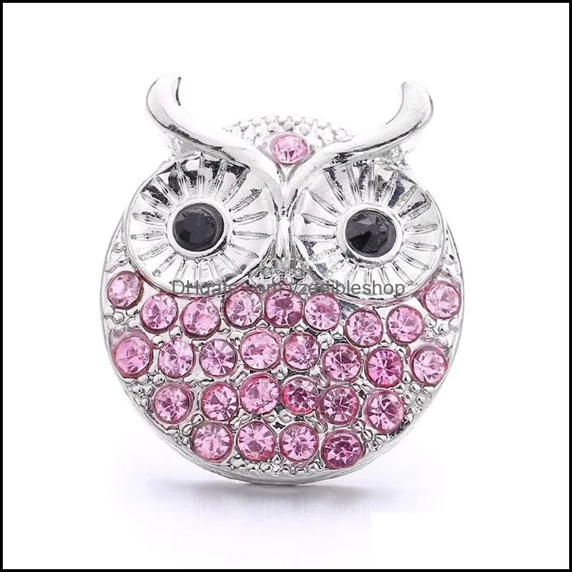 wholesale crystal silver color owl snap button women charms jewelry findings rhinestone 18mm metal snaps buttons diy bracelet