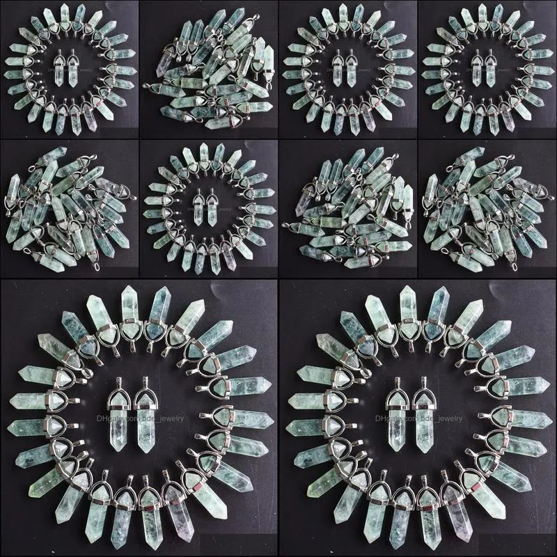 natural stone green fluorite stone crystal pillar charms chakra pendants for making accessories wholesale