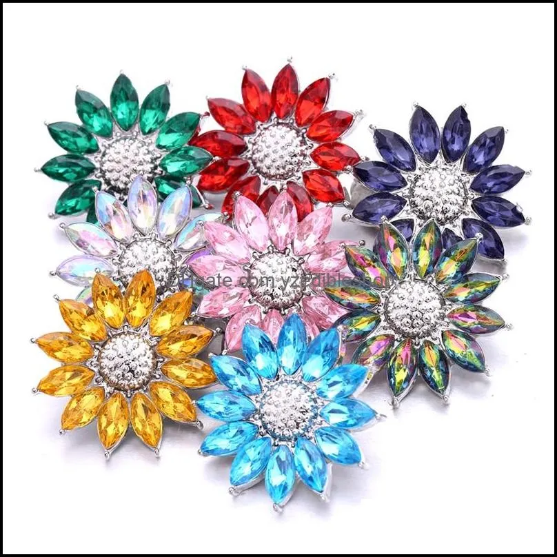 silver color snap button women sunflower charms jewelry findings crystal rhinestone 18mm metal snaps buttons diy bracelet cloth jewellery