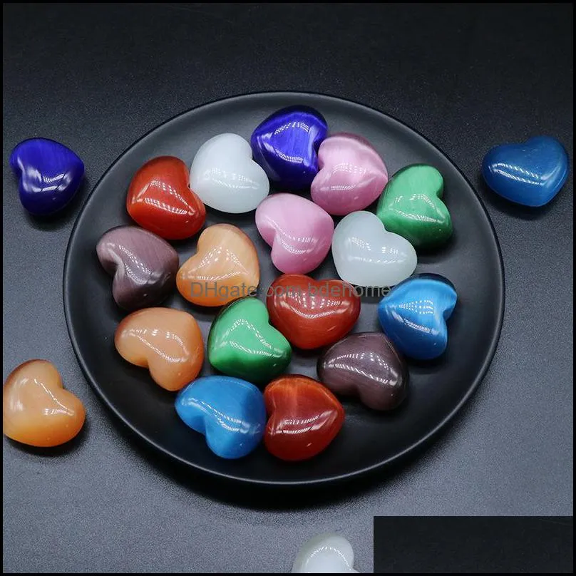 25x30mm cats eye heart craft ornaments opal stone naked stones hearts decoration hand handle pieces diy necklace accessories
