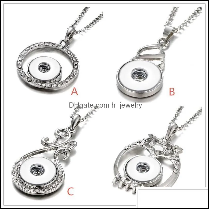  styles snap button necklace rhinestone water drop owl 18mm ginger snaps buttons necklaces for women jewelry