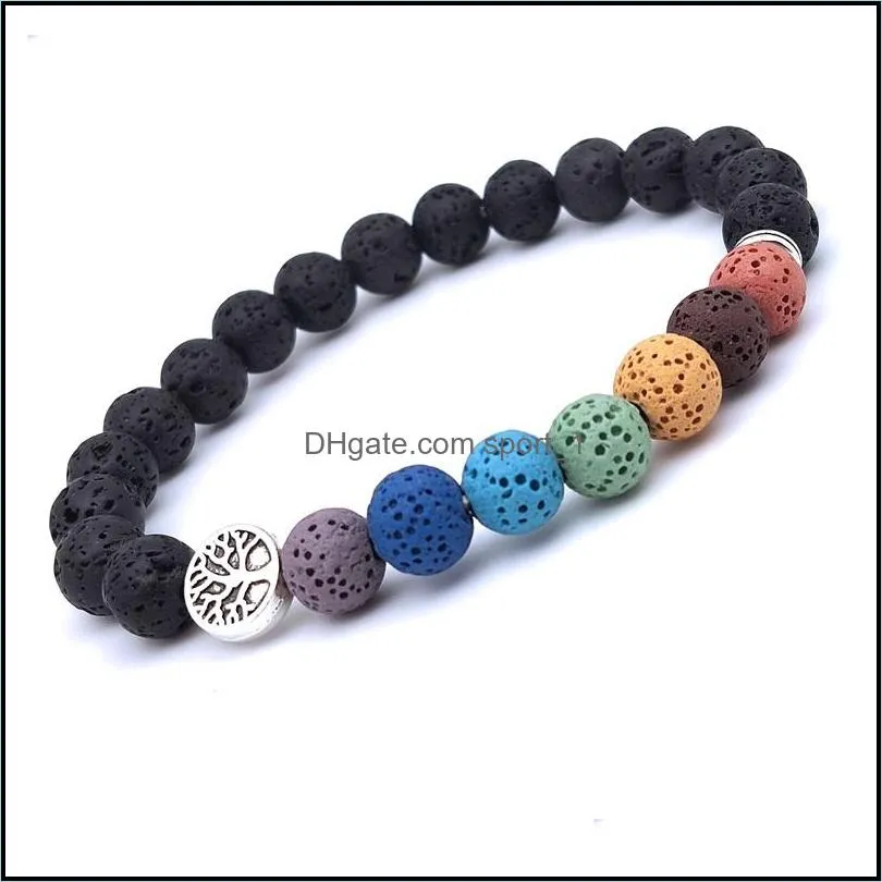 tree of life charms healing seven chakras lava stone beaded bracelet essential oil diffuser bracelets hand strings for women men