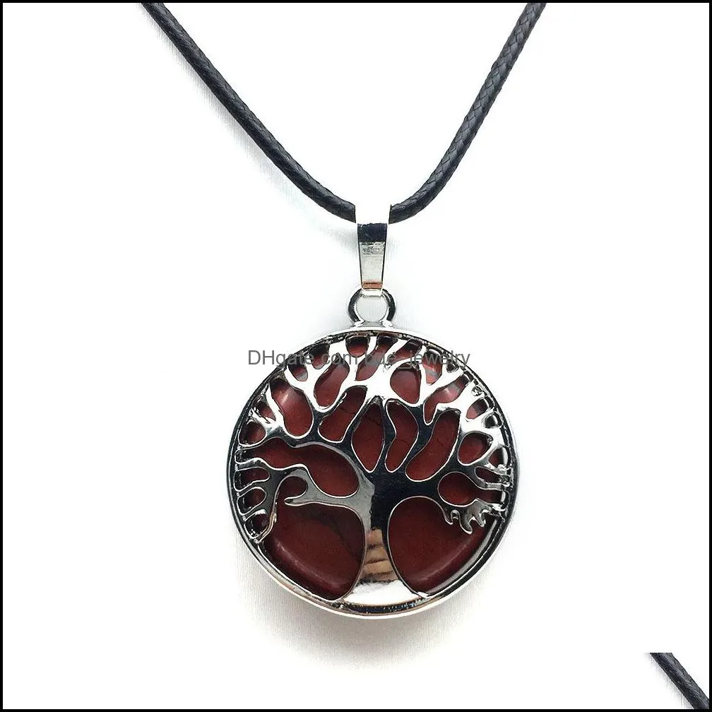 tree of life reiki healing natural stone pendant necklace chakra amethyst rose crystal rope chain necklaces women jewelry