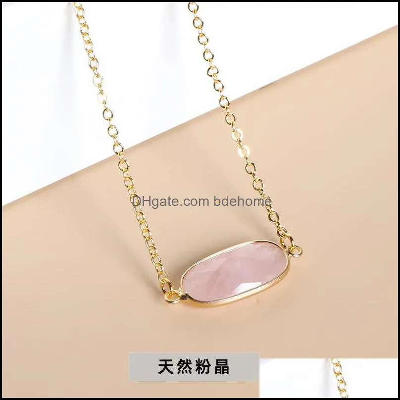 natural stone oval rose quartzs sunstone pendant charms necklaces reiki healing chakra crystal necklace for women jewelry