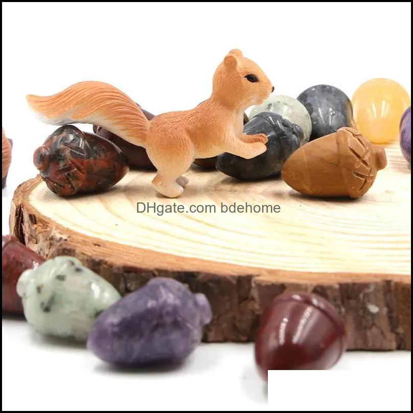 natural crystal hazelnut stone ornament mini pine cones nuts acorn carved fruit gemstone rose quartz home collection gifts